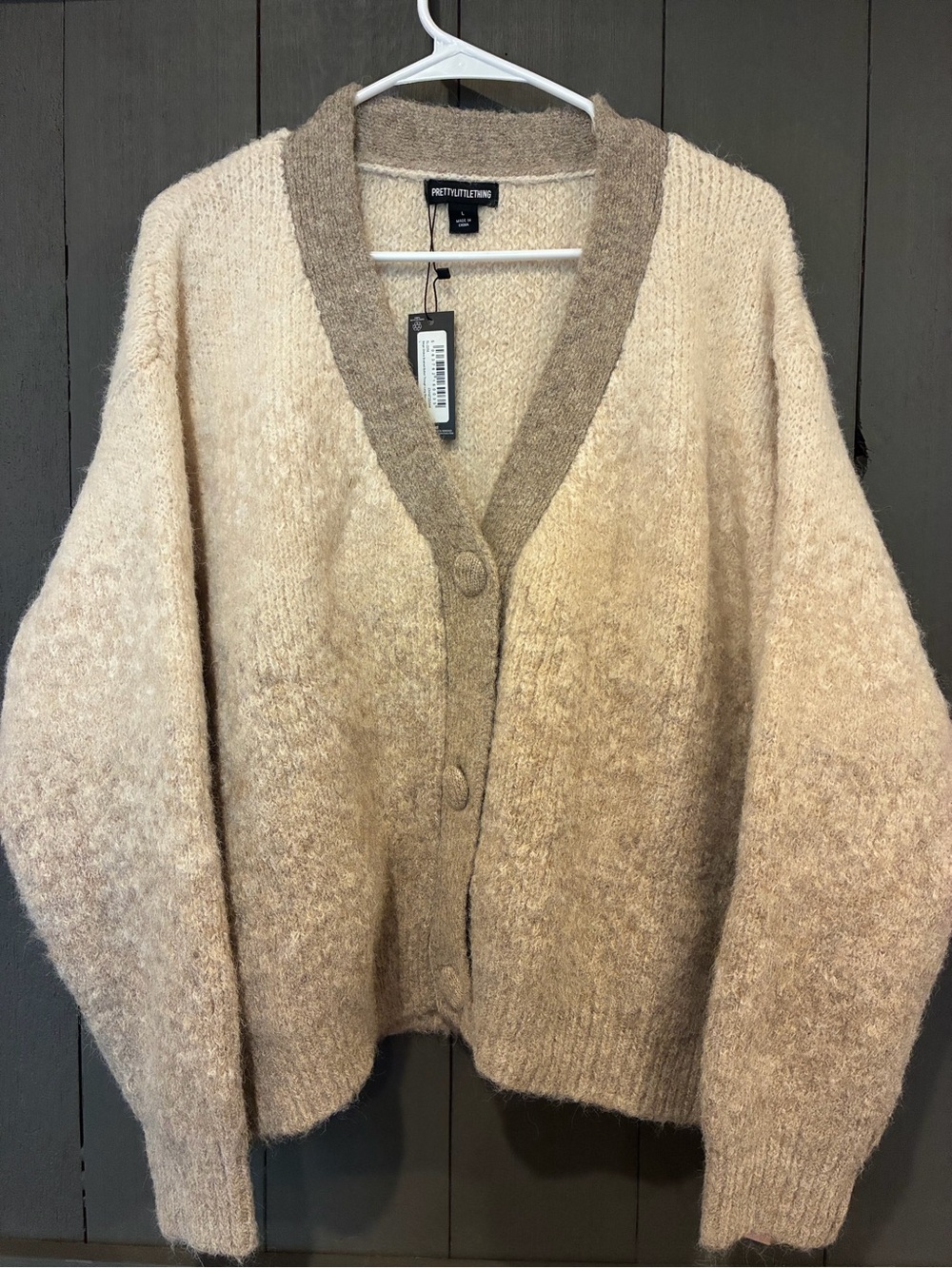 PrettyLittleThing Cream to Brown Ombre Button-Up Cardigan Sweater